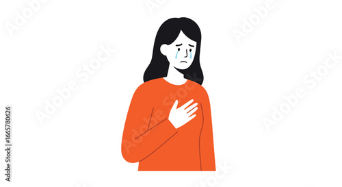 Sad Woman with Hand on Chest Expression
