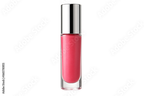 Pink Lip Gloss Bottle with Silver Cap Isolated on Transparent Background