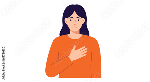 Sad Woman with Hand on Chest Expression