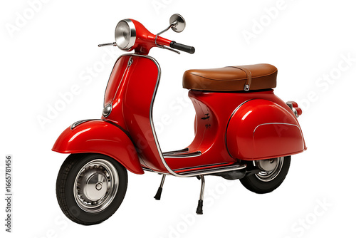 Red Vintage Scooter Isolated on Transparent Background