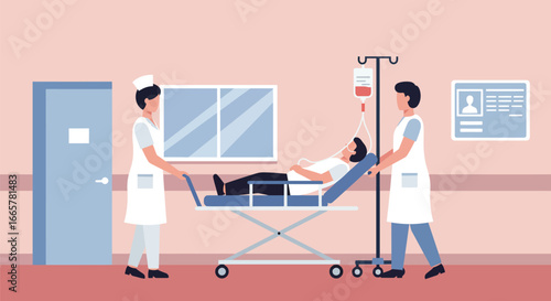 Medical Emergency: Hospital Staff Transporting Patient