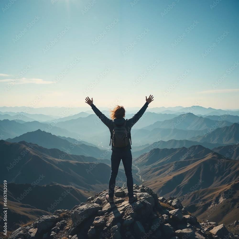 Obraz premium Solo Traveler on Mountain Peak View