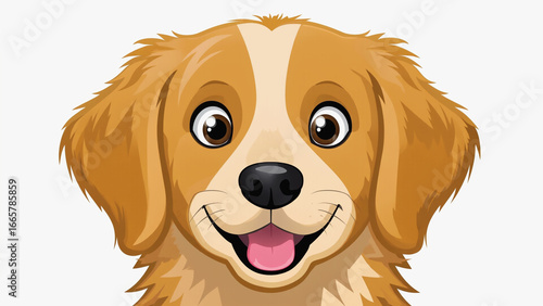 Cartoon-style golden retriever dog sitting happily with white background illustration. Ai generated.