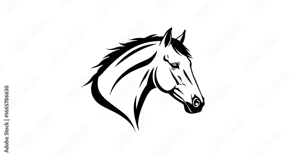 Fototapeta premium Stylized Horse Head Profile in Bold Black and White Graphic Design