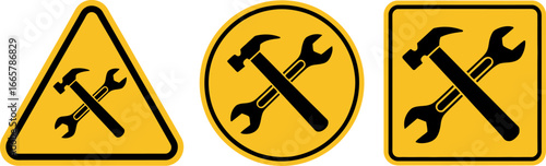 Warning sign maintenance repair tools symbol vector graphic