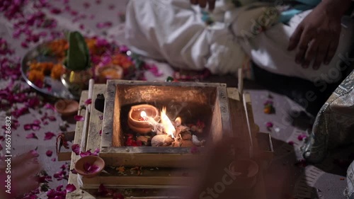 A Slow Motion Shot of an Indian Wedding where rituals are being performed in India
