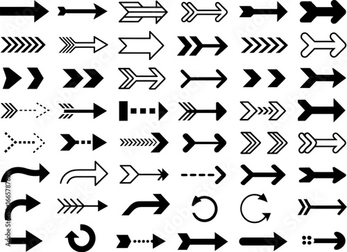 Diverse collection of arrow icons indicating direction and movement
