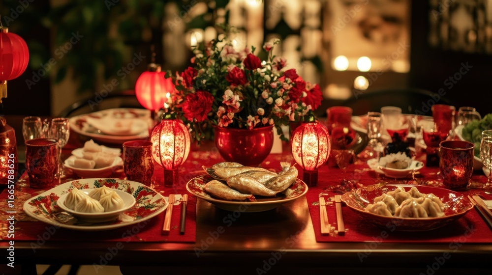 Naklejka premium Festive Chinese Dinner Table