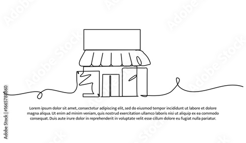 One line of shop building. Abstract minimal continuous line.