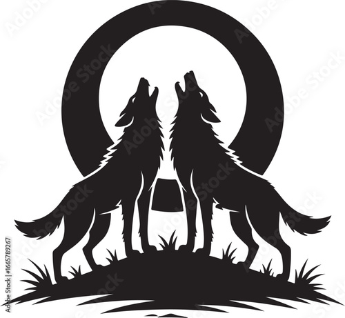 Wolves Howling Silhouette in Moonlight A Powerful and Symbolic Illustration