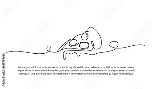 One line of slice pizza. Abstract minimal continuous line.