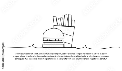 One line of fast food. Abstract minimal continuous line.