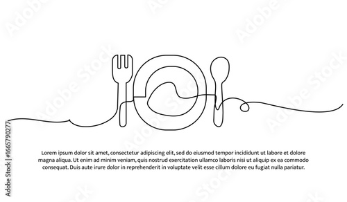 One line of cutlery. Abstract minimal continuous line.