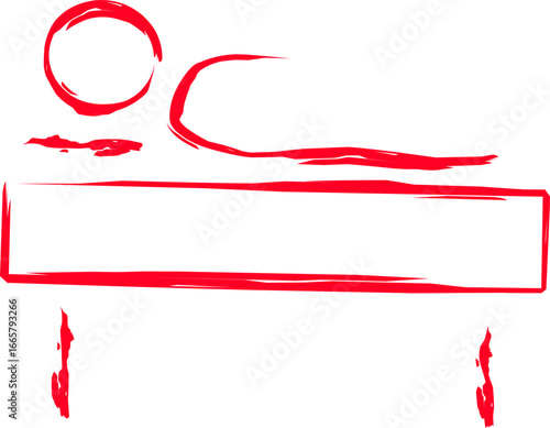 Description (150 letters):
Minimalist red line art of a person lying in bed, simple sketch style illustration symbolizing sleep, rest, relaxation, or medical hospital care.
