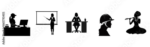 Vector Silhouette Collection of Various Office Professions and Jobs.