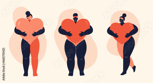 Celebrating diverse body positivity and self love with hearts in a stylized minimalist artistic representation