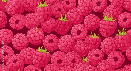 Vibrant pink raspberry pattern fresh summer fruit close up nature food illustration
