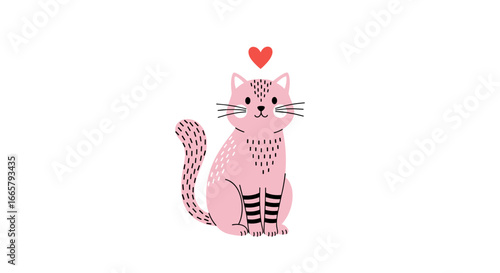 Charming pink cat illustration adorned with a heart symbol exuding warm affection and delightful charm captivating visual storytelling for whimsical designs