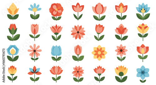 A vibrant collection of stylized floral illustrations for decorative applications and digital design projects