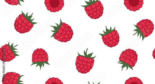 Bright juicy red raspberries scattered across a clean white background for a fresh natural design