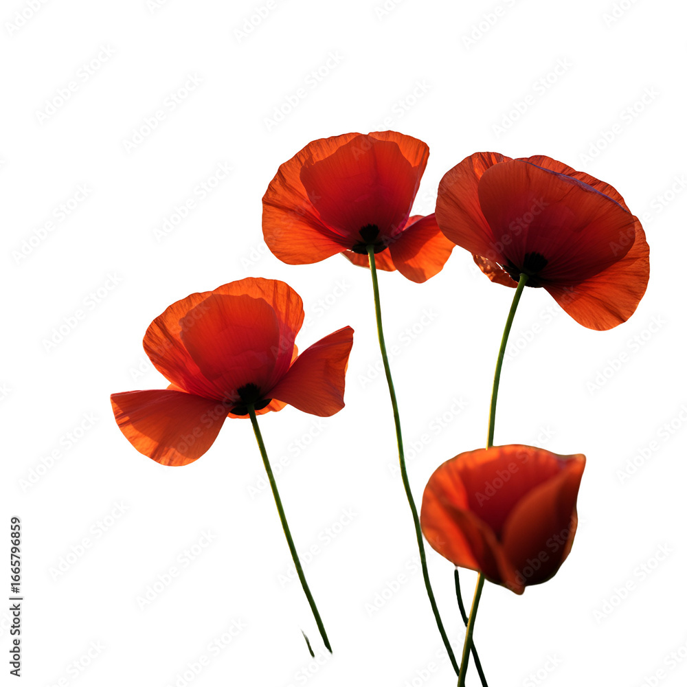 Naklejka premium Isolated Photo of Red Poppies With Transparent Background
