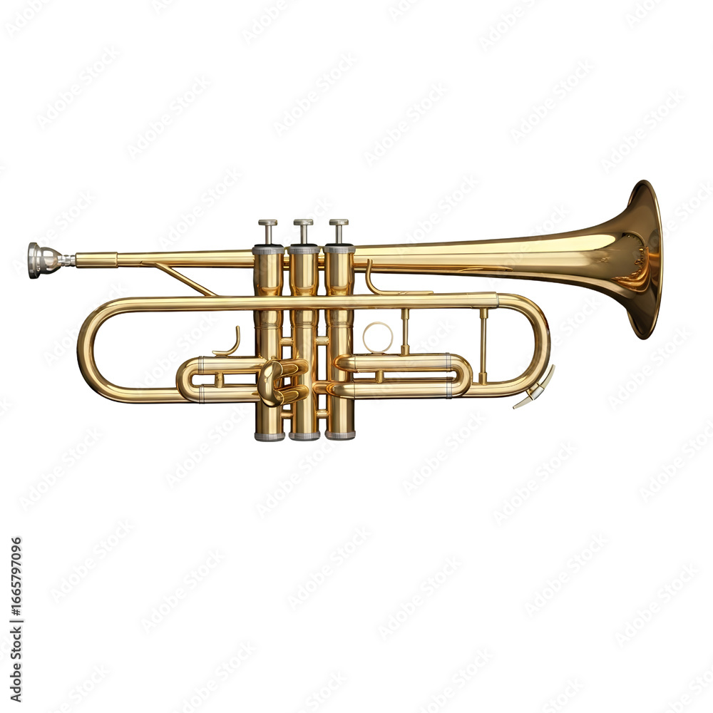 Obraz premium Golden Trumpet Front View, Isolated on Transparent Background