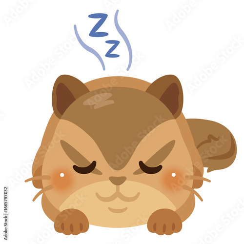 うつ伏せで眠るリスのイラスト