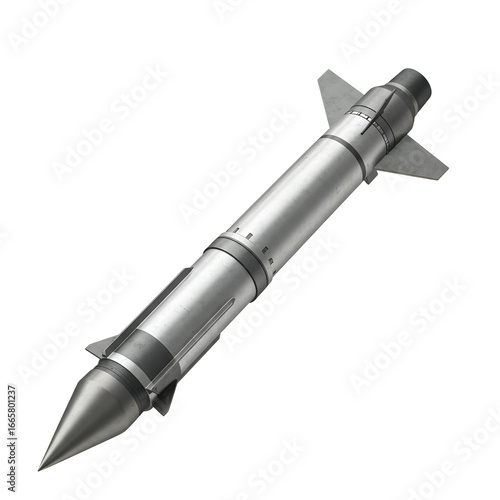 Metallic Missile Isolated on Transparent Background a Realistic 3D Illustration