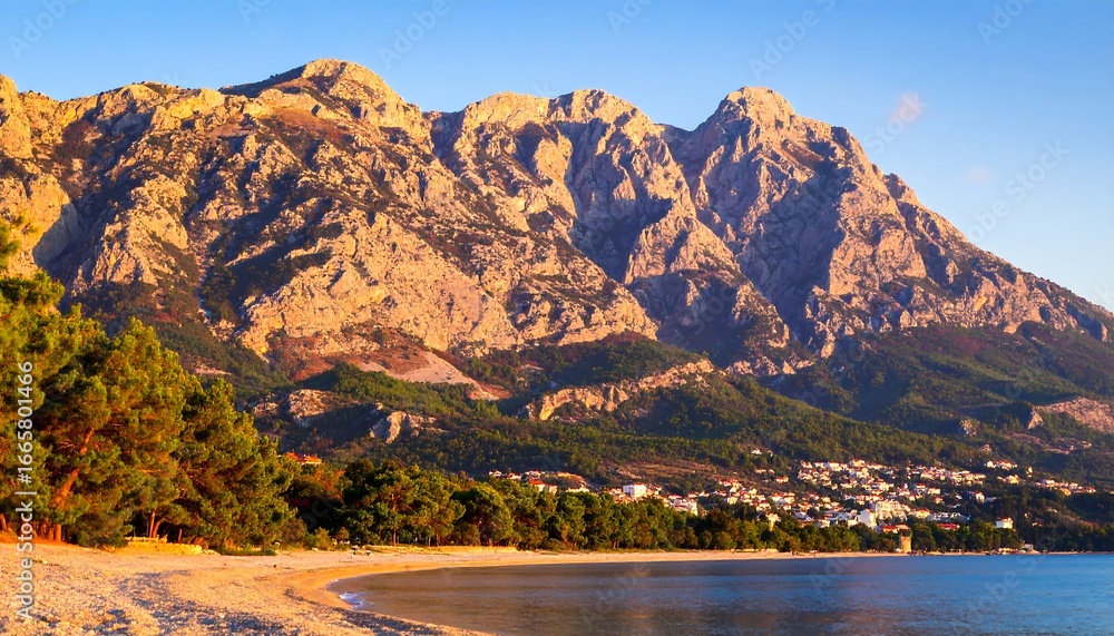 Obraz premium Coastal Mountain Sunset Beach View.