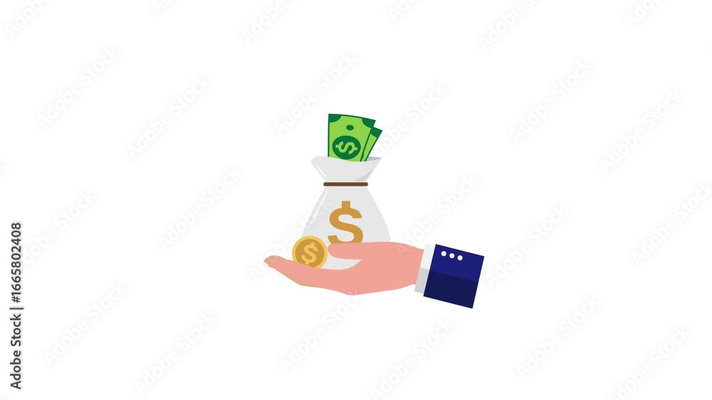 Hand holding a bag of money animation
