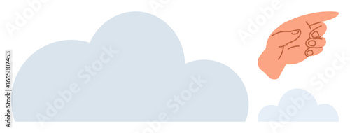 Human hand gestures toward abstract clouds, highlighting guidance and vision. Ideal for goals, creativity, inspiration, motivation, decisions, foresight and teamwork. A clean flat metaphor