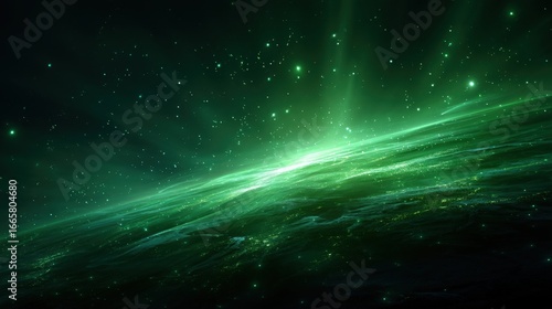 Wallpaper Mural Earth is visible from space at night, showing cities lit up with lights and a green glow across the atmosphere. Stars fill the dark sky around the planet Torontodigital.ca