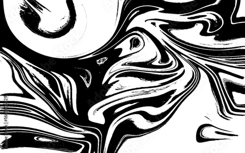 black and white abstract  marble effect background. Black abstraction with drawn waves.