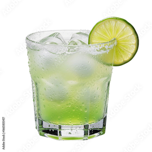 Refreshing green cocktail with lime garnish isolated on transparent background