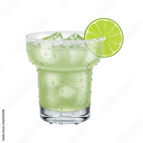 Refreshing margarita cocktail with lime garnish isolated on transparent background