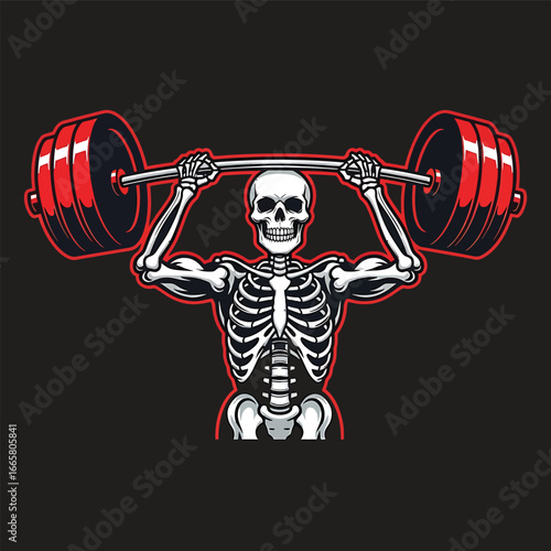 Skeleton Weightlifter Vector | Funny Gym Skull Clipart | Clean Sports Mascot Illustration
