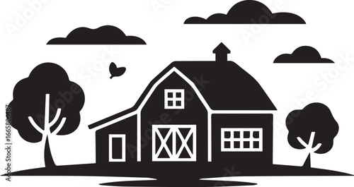 Vector illustration of a house with a roof and window, a conceptual design for a residential property or farm building