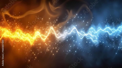 Dynamic Wave of Orange and Yellow Light Vibrant Display of Energy, Glow, and Particles in Striking Visual Experience