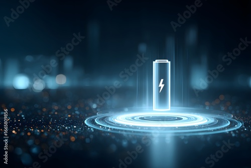 Wallpaper Mural A blue background with glowing battery icon surrounded by lines of data and light beams,  Torontodigital.ca