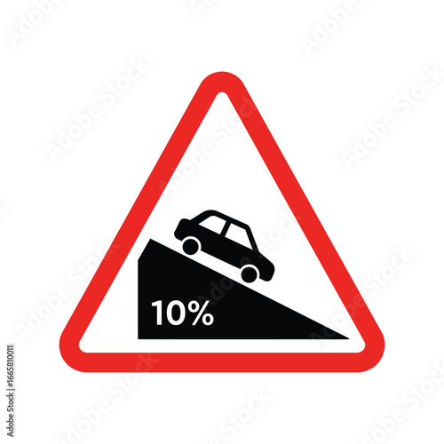 Steep hill road sign warning traffic symbol 10 percent grade caution driving icon