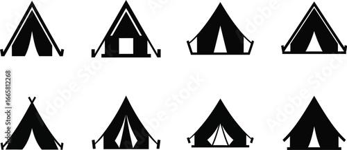 Collection of camping tent designs for outdoor adventures and recreational activities, featuring various shapes and styles for travel
