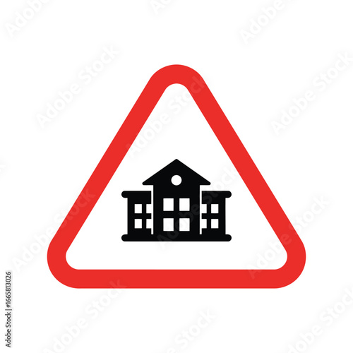 School zone warning sign education area alert pedestrian safety symbol vector illustration