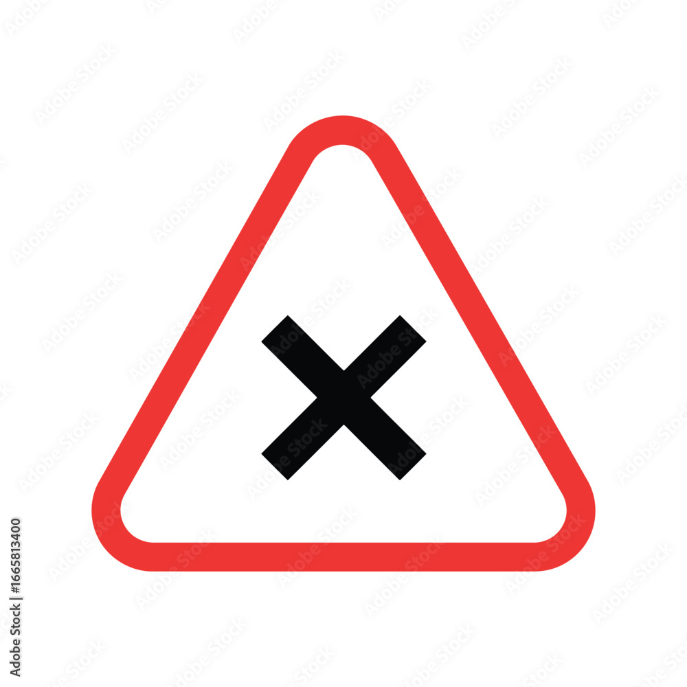 Fototapeta premium Road intersection warning sign crossroads traffic alert safety symbol vector