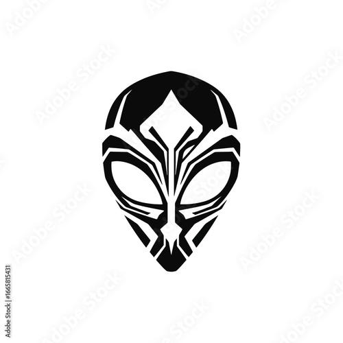 Striking Alien Head Graphic Illustration Featuring Bold Lines and Minimalist Design, Perfect for Sci-Fi Themes, Gaming, or Modern Design Projects