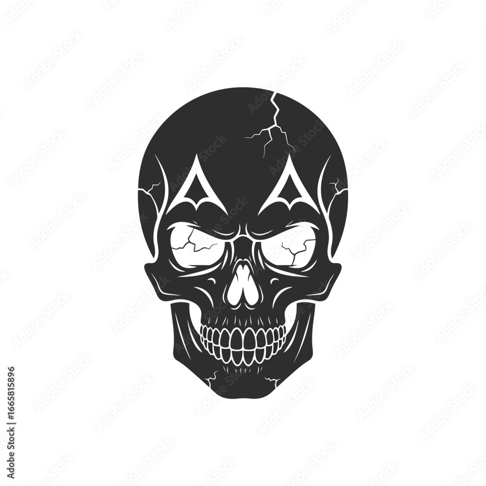 Fototapeta premium Dark Skull Illustration with Clown Makeup and Cracked Head, Ideal for Halloween Designs, Tattoo Art, or Edgy Graphic Projects