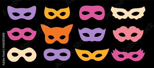 Colorful eye mask icon set. Different masks silhouette vector collection for Halloween