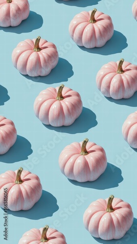 Patterned pink pumpkins on light blue for whimsical Mother's Day decor arrangement.