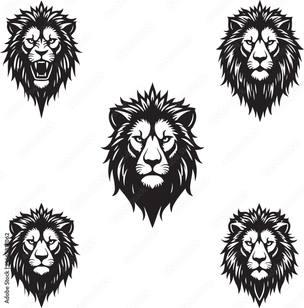 Obraz premium Majestic Lion Head Tattoo Vector Set vector bundle