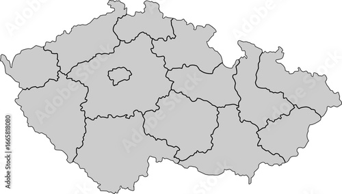 : A sleek, grey political map of the Czech Republic with clearly defined regional borders. Perfect for professional, educational, and data visualization projects.