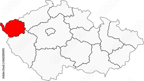  Map of the Czech Republic highlighting the Karlovy Vary Region. Ideal for projects on its famous spa towns, mineral springs, and film festival